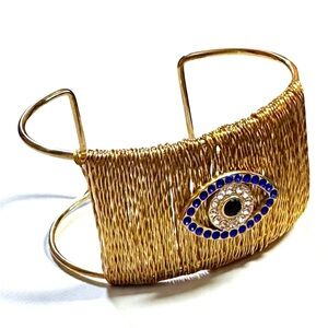 Gold Plated Woven Stainless Steel Evil Eye Cuff Bracelet. New.